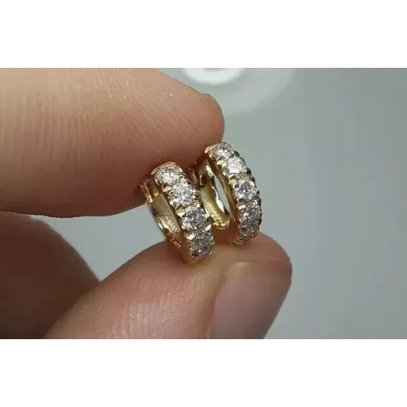 1Ct Round Cut D/VVS1 Moissanite Women's Huggie Hoop Earrings 14K Yellow Gold Plated