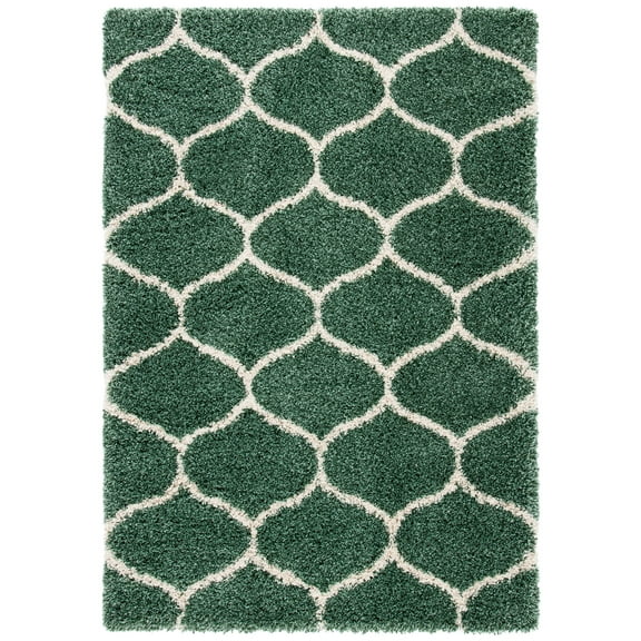 SAFAVIEH Hudson Arline Plush Geometric Shag Area Rug, Light Green/Ivory, 7' x 7' Square