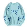 thumbnail image 5 of Women Tops Women's Long Sleeve Sweatshirt Casual Crewneck Loose Fit Pullover Fleece Tops, Bow Print Fall Winter Fashion with Soft Fabric for Comfortable Wear,Light Blue,XL, 5 of 6