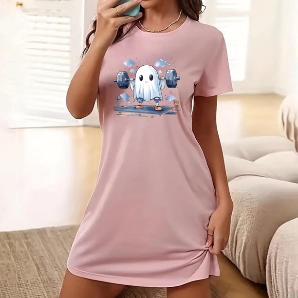 Camisón corto de talla grande para mujer, camisón de manga corta con estampado de pecho a la moda, camisón para mujer
