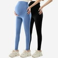 thumbnail image 2 of Stamzod Women 2Pc Maternity Leggings Solid Color Slim Fit Gym Yoga Pants Casual Stretch Pregnancy Leggings for Women Blue L, 2 of 6