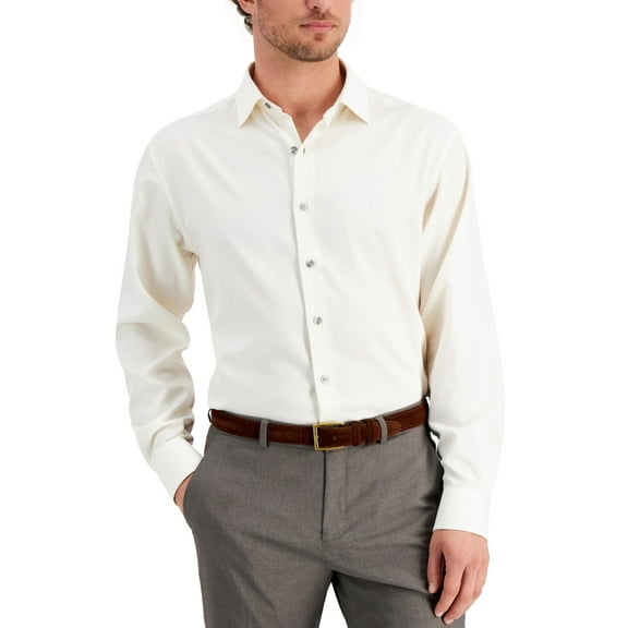 Alfani Mens Herringbone Performance Buttonb Down Dress Shirt Tan 17-17.5 / 36-37
