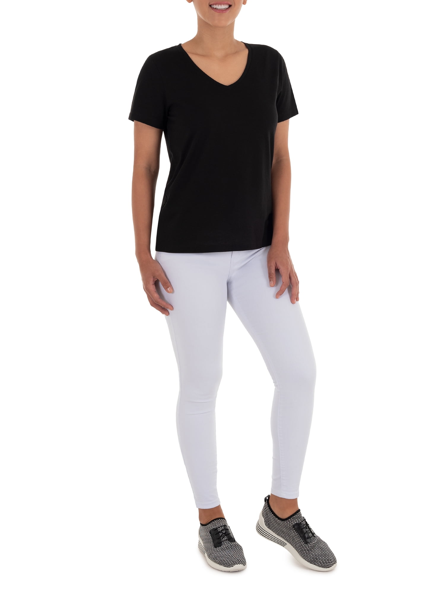 Time and Tru Women's Pima Cotton Blend V Neck Tee, 2-Pack, Sizes XS-XXXL