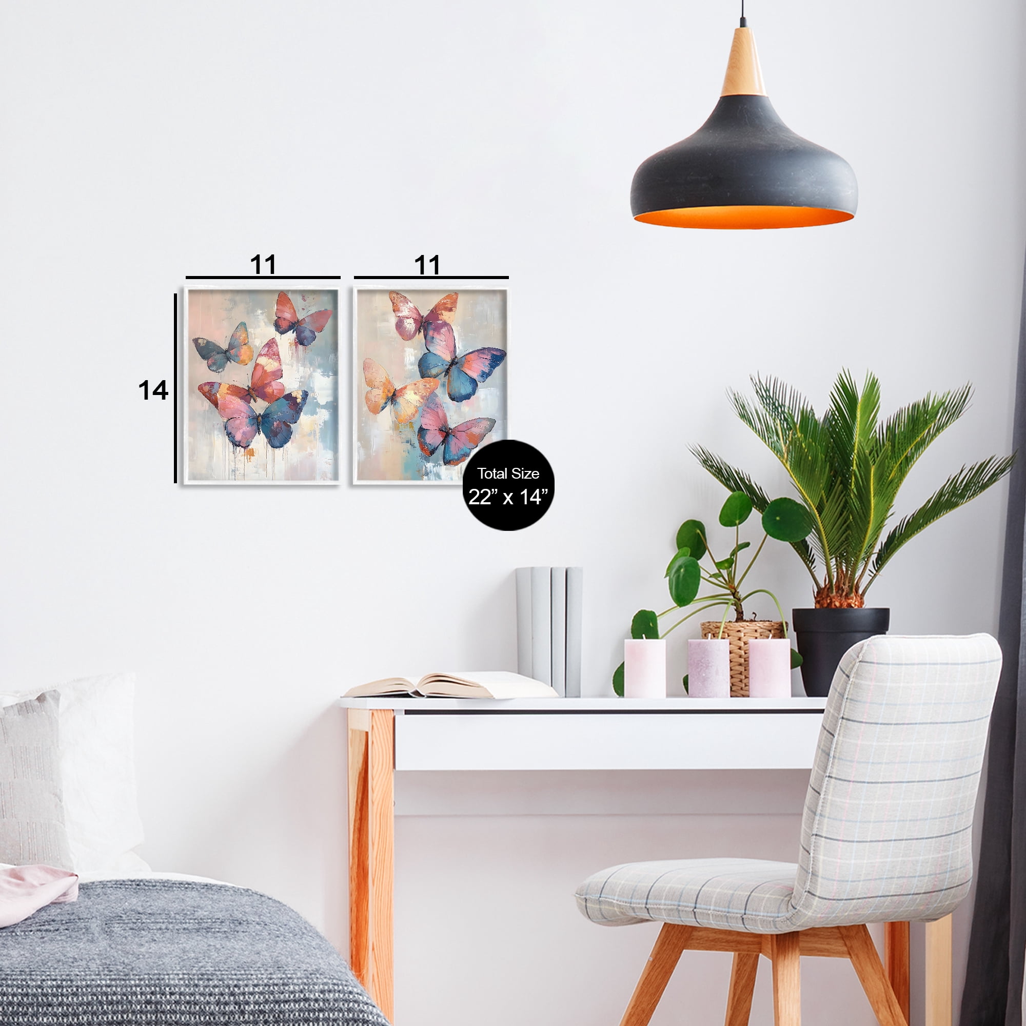 Stupell Industries Butterfly Beauties in Flight 2 Piece White Framed Giclee Art Set, design by Creative Studio