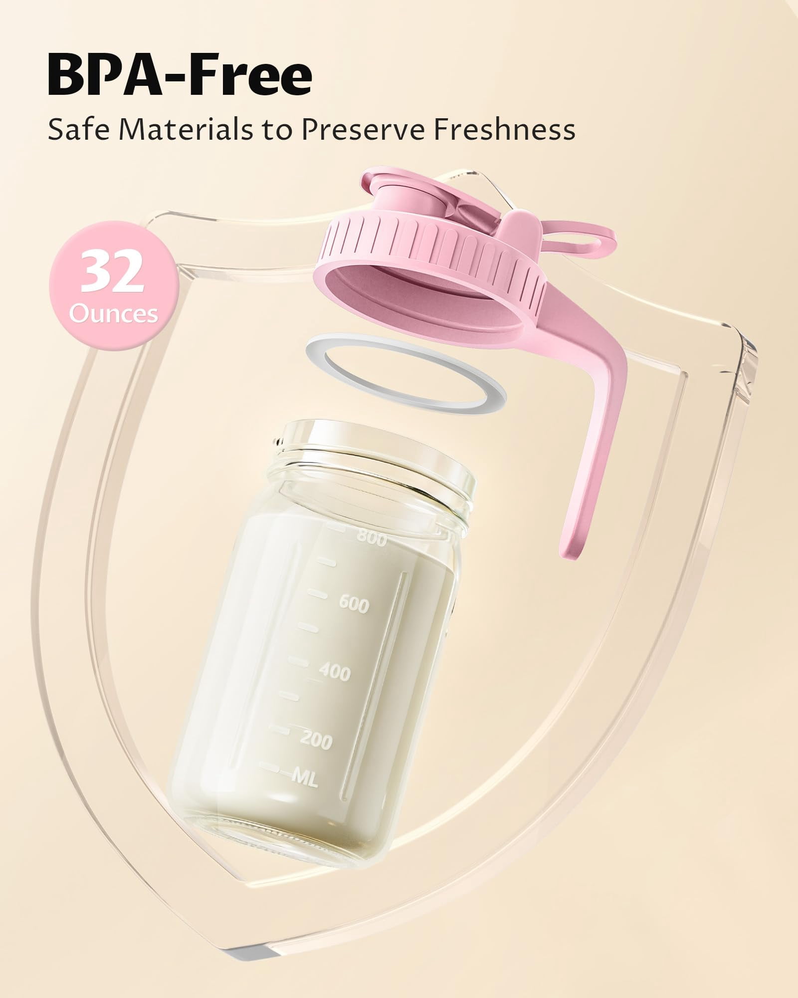 2-pack 32oz Breast Milk Pitcher - Airtight  Leak-proof Lids Easy Pour Spout Glass Storage Container For Breastmilk Formula & Beverages Wide Mouth