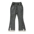 thumbnail image 4 of Aislor Kids Girls Flared Jeans Elastic Waist Bell Bottoms Floral Lace Trim Denim Pants Size 5-13 Dark Gray 10-11, 4 of 7