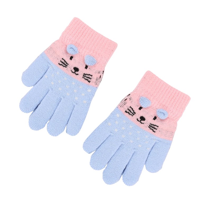 1pair Children Winter Knitting Gloves, Bowknot Bear Plush Soft Five Finger  Gloves, Boys Girls Warm Gloves