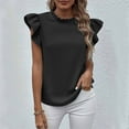 thumbnail image 2 of Summer Tops for Women Ruffle Short Sleeve Plain Casual Business Tops T Shirts Ruffle Neck Basic Tunic Office Blouses, 2 of 5