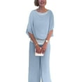 thumbnail image 6 of Inleife Two Piece Sets for Women Spring And Summer Women Elegant Solid Casual Short Sleevele Round-Neck Blouses Shirts Long Pant Sets Light Blue Sizes M, 6 of 6