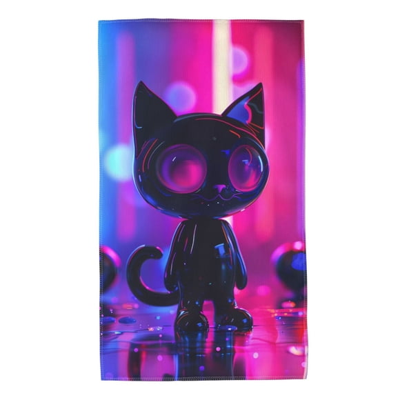 Balery Neon Toy Cat Reflections Toalla de Microfibra Premium con Estampado – 27.5x16 pulgadas, Alta Absorción, Suave y Aterciopelada, Secado Rápido