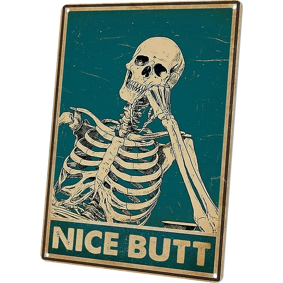 Gothic Bathroom Decor Skeleton Tin Sign - Nice Butt Sign, Hippie Wall Art Bathroom Signs for Halloween Restroom Toilet Funny Decoration 8X12 Inches