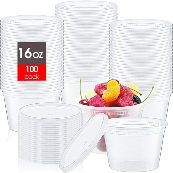 100 Sets Deli Containers with Lids 16 oz Leakproof Disposable Soup Containers plastic Food Storage box with Airtight Lids Round Clear Takeout bowl, Microwave Dishwasher Freezer Safe