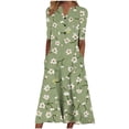 thumbnail image 3 of Feancey Women's Boho Long Dress Button V Neck Short Sleeve T-Shirt Dresses Summer Floral Printed A-Line Dress Beach Casual Vacation Maxi Dresses with Pockets Green XXL, 3 of 6
