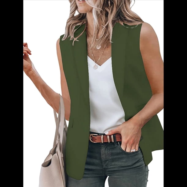 Chaleco Blazer Sin Mangas para Mujer, Informal, con Abertura Frontal, un Botón, Chaqueta de Verano con Bolsillos. Verde M