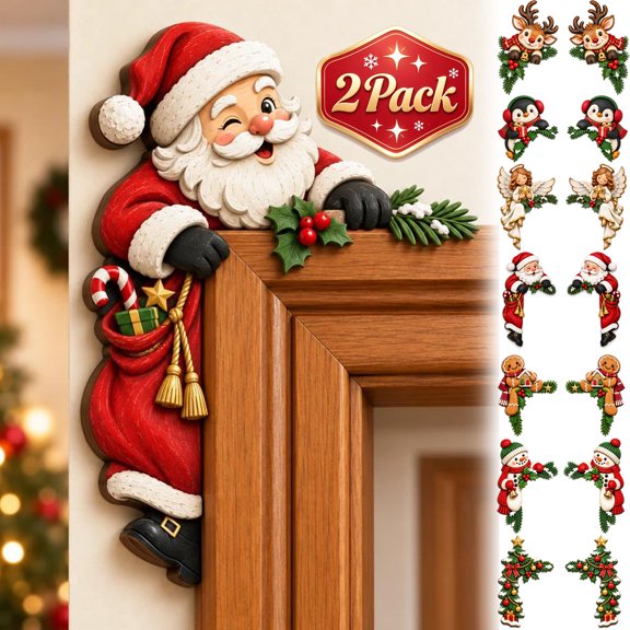 2 Pack Christmas Peekaboo Door Frame Decor, Wooden Door Topper, Christmas Decor , Santa