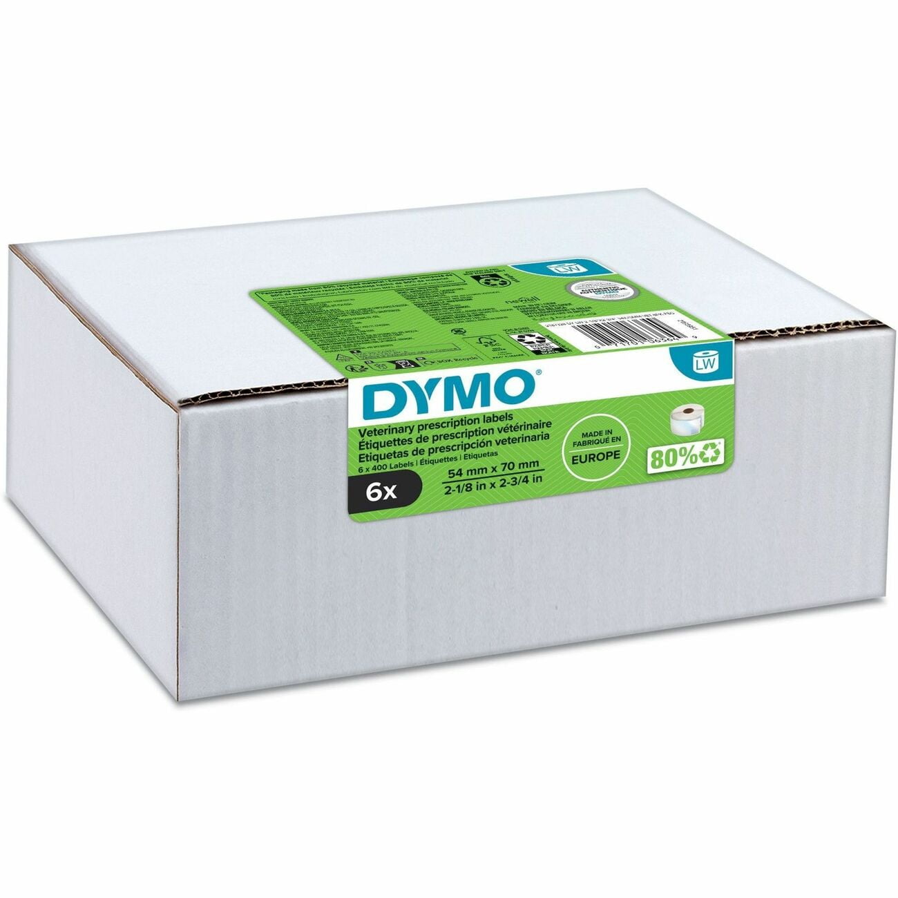 DYMO LabelWriter Veterinary Prescription Labels 2-3/4" x 2-1/8 " 400 Labels/Roll 6 Rolls/Box