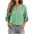 thumbnail image 2 of Warop Button Down Shirts for Women 3/4 Sleeve Striped Tops V-Neck Business Casual Shirt with Pocket and Roll-Tab Sleeves, 2 of 8