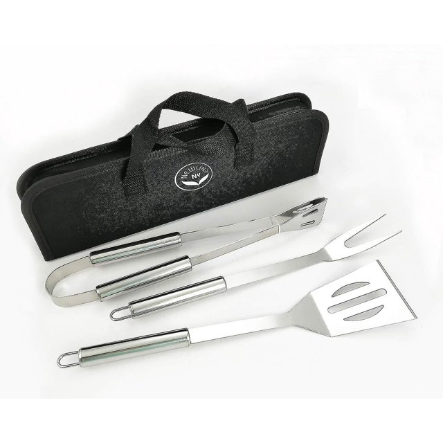 3 piezas de kit de herramientas para parrilla de barbacoa de acero inoxidable para picnic, camping, viajes, cocina y parrilla