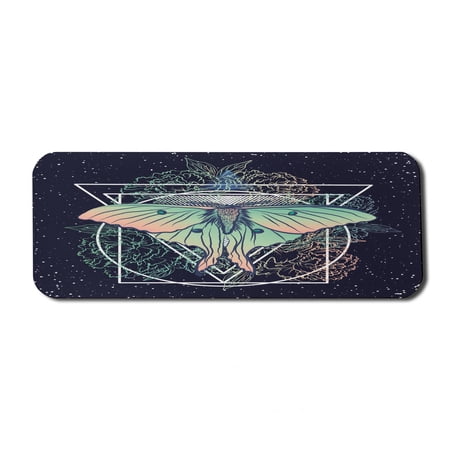 Butterfly Computer Mouse Pad  Flower Sketch Gradient Tones Along Geometric Ornaments Pattern  Rectangle Non-Slip Rubber Mousepad Large  31  x 12  Gaming Size  Dark Blue and Multicolor  by Ambesonne