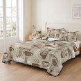 thumbnail image 2 of Full Quilt Set 78''x90'', Coffee Lightweight Bedspread Coverlet Set with 2 Pillow Shams, Beige Farmhouse Retro Beans Latte Tea Cup Funny Breathable All Season Quilt Bedding for Bedroom/Guest Room, 2 of 9