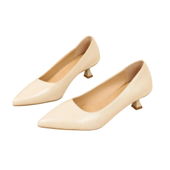 Miqool Women's Faux Leather Low Heel Pumps Pointed Toe Comfortable Closed Toe Office Dress Shoes