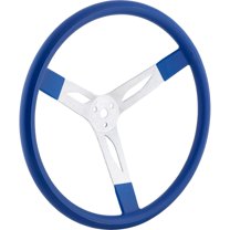 17 Inch Blue Cushioned Alum. Steering Wheel, 3 Dish, 3 Spoke, Street