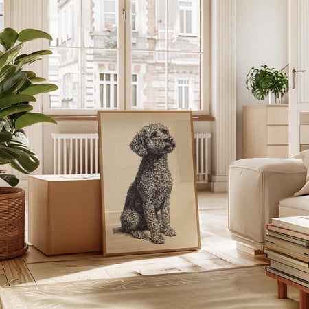 Curly Labradoodle Ink Drawing â€“ Vintage Style Black & White Dog Art Print For Pet Lovers And Rustic Home Decor Wall Art Modern Wall Decor