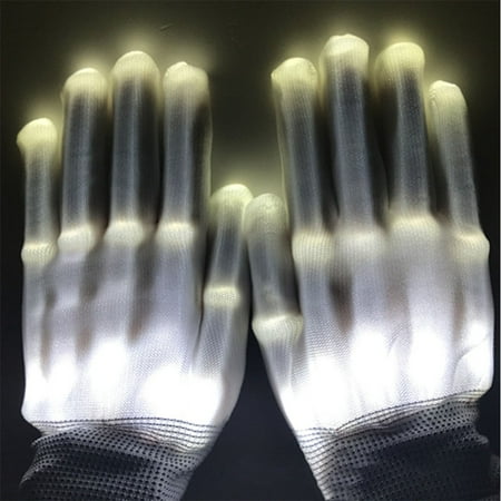 LED Color Changing Flashing Skeleton Gloves Novelty Halloween Costume Party Concert Prop Color:White light
