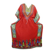 Mogul Womens Maxi Caftan Red Tribal Print Comfy Sleepwear House Dresses