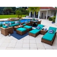 thumbnail image 1 of Tuscany 16-Piece Resin Wicker Outdoor Patio Furniture Combination Set with Sofa Ottoman Set, Round Dining Set, and Chaise Lounge Set (Half-Round Brown Wicker, Sunbrella Canvas Aruba), 1 of 3