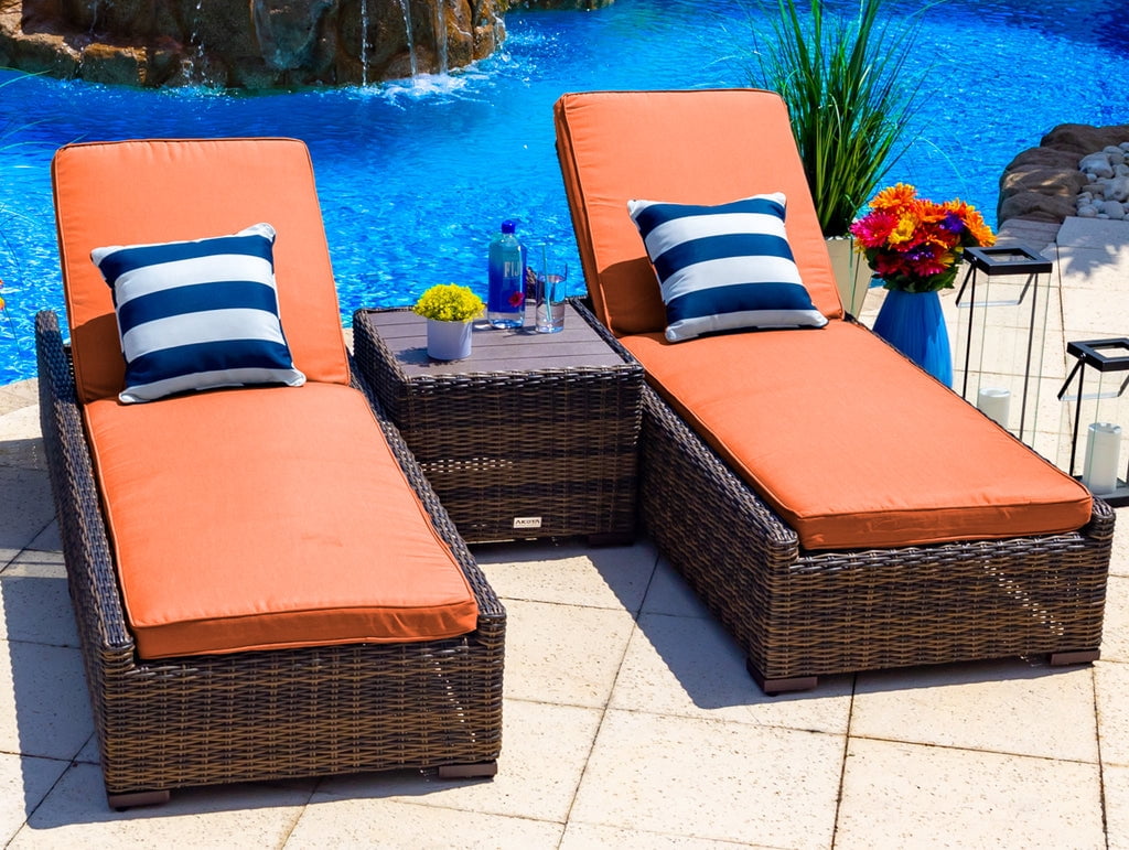 Tuscany 3-Piece Resin Wicker Outdoor Patio Furniture Chaise Lounge Set with Two Chaise Lounge ...