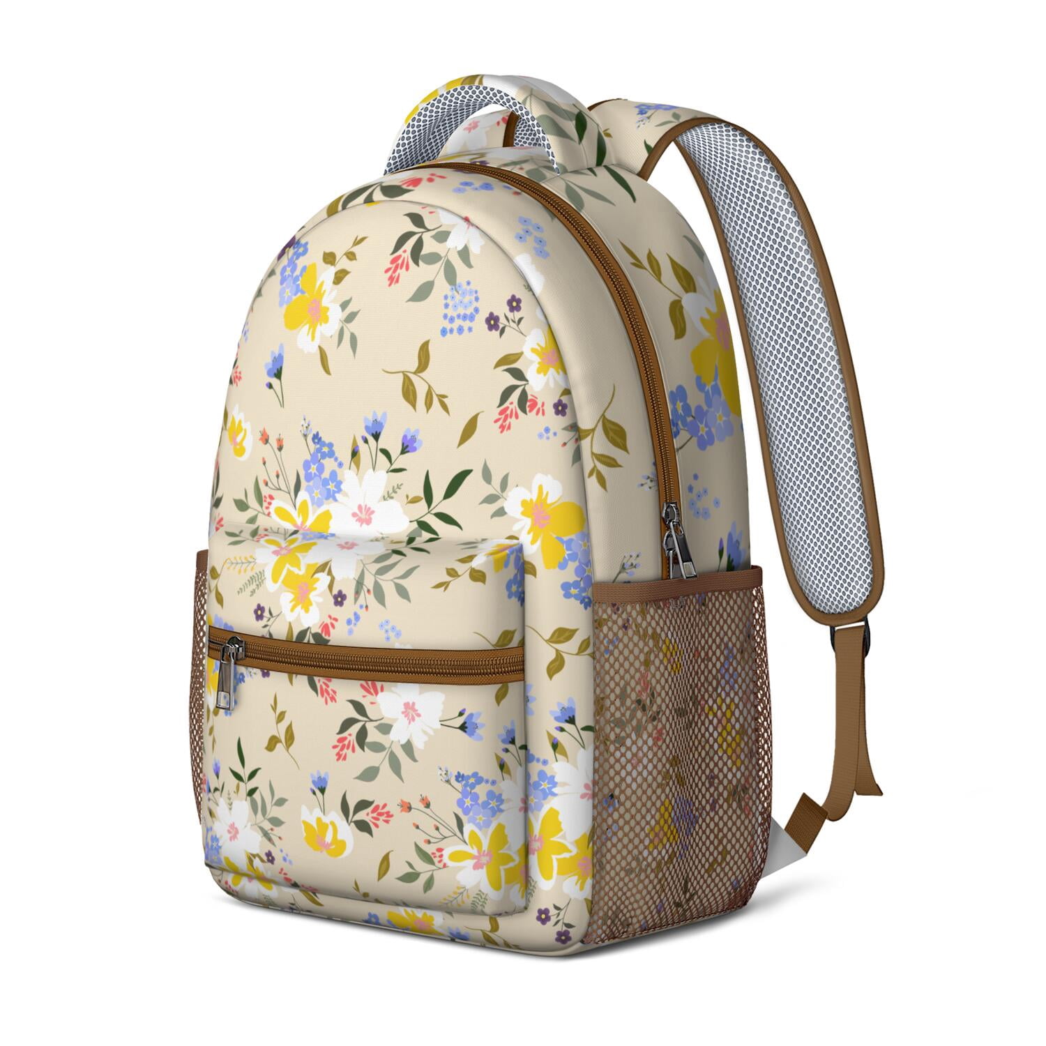 Summer Bright Floral Print Backpack - Waterproof Stylish Bookbag for College