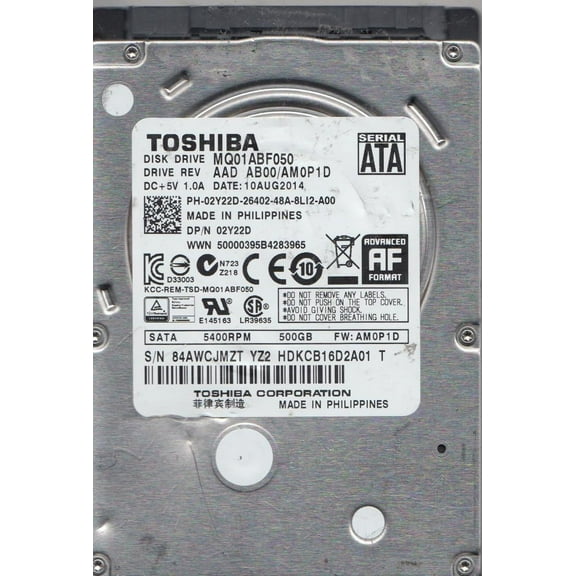 MQ01ABF050, AB00/AM0P1D, HDKCB16D2A01 T, Toshiba 500GB SATA 2.5 Hard Drive