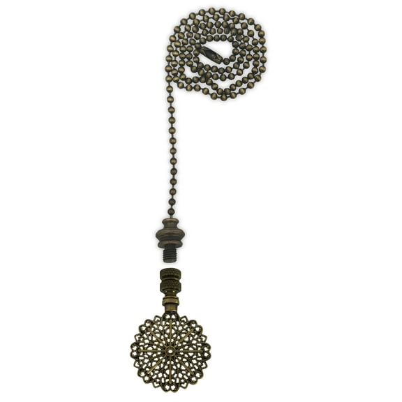 Royal Designs Fan Pull Chain with Traditional European Filigree Finial – Antique Brass