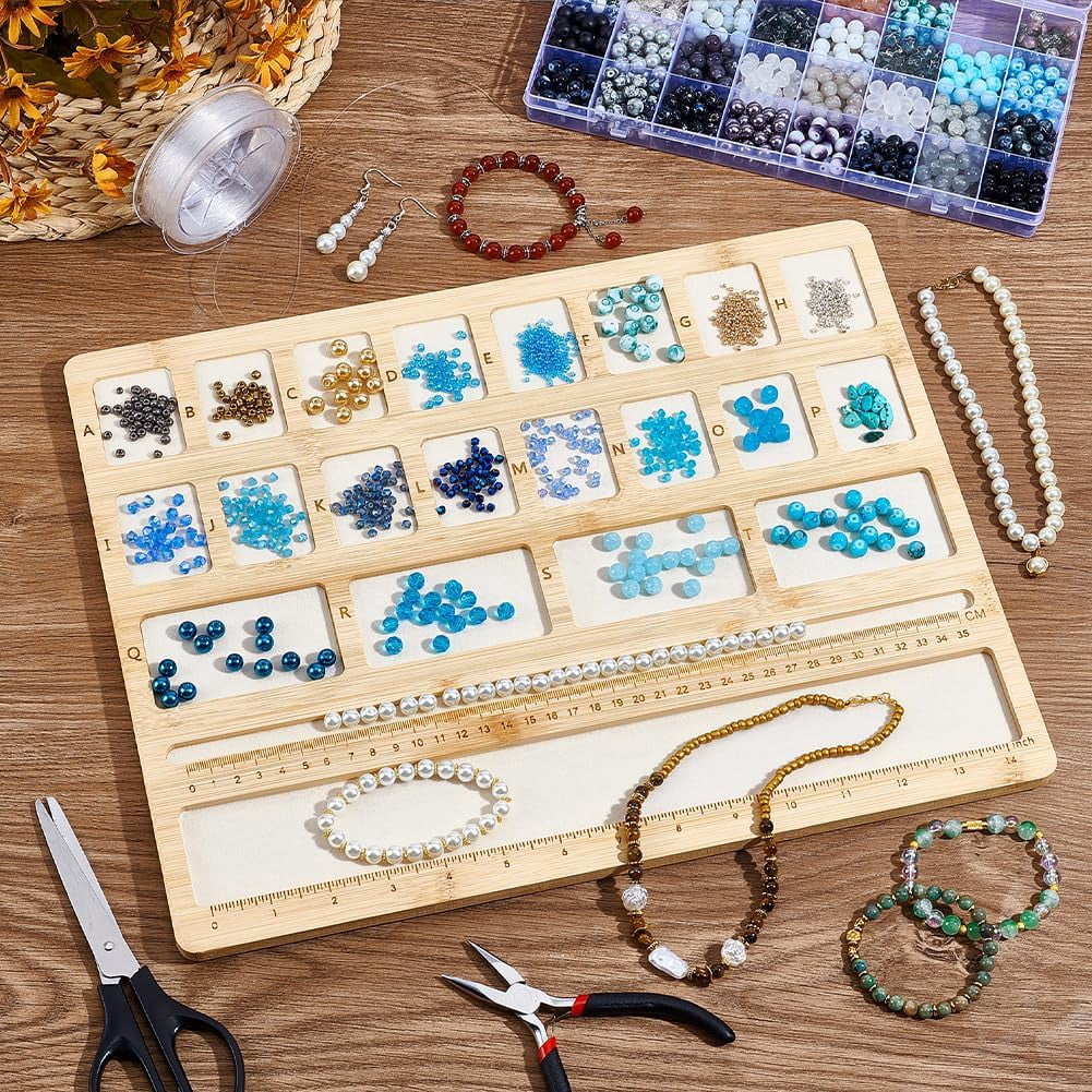 Rectangle Bamboo Bracelet Design Boards for Beaded Bracelet Necklace Jewelry Making BurlyWood 38.8x30.5x1cm