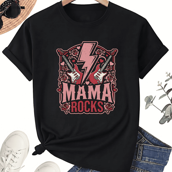 Mama Rock and Roll Guitar Graphic Unisex T-Shirt