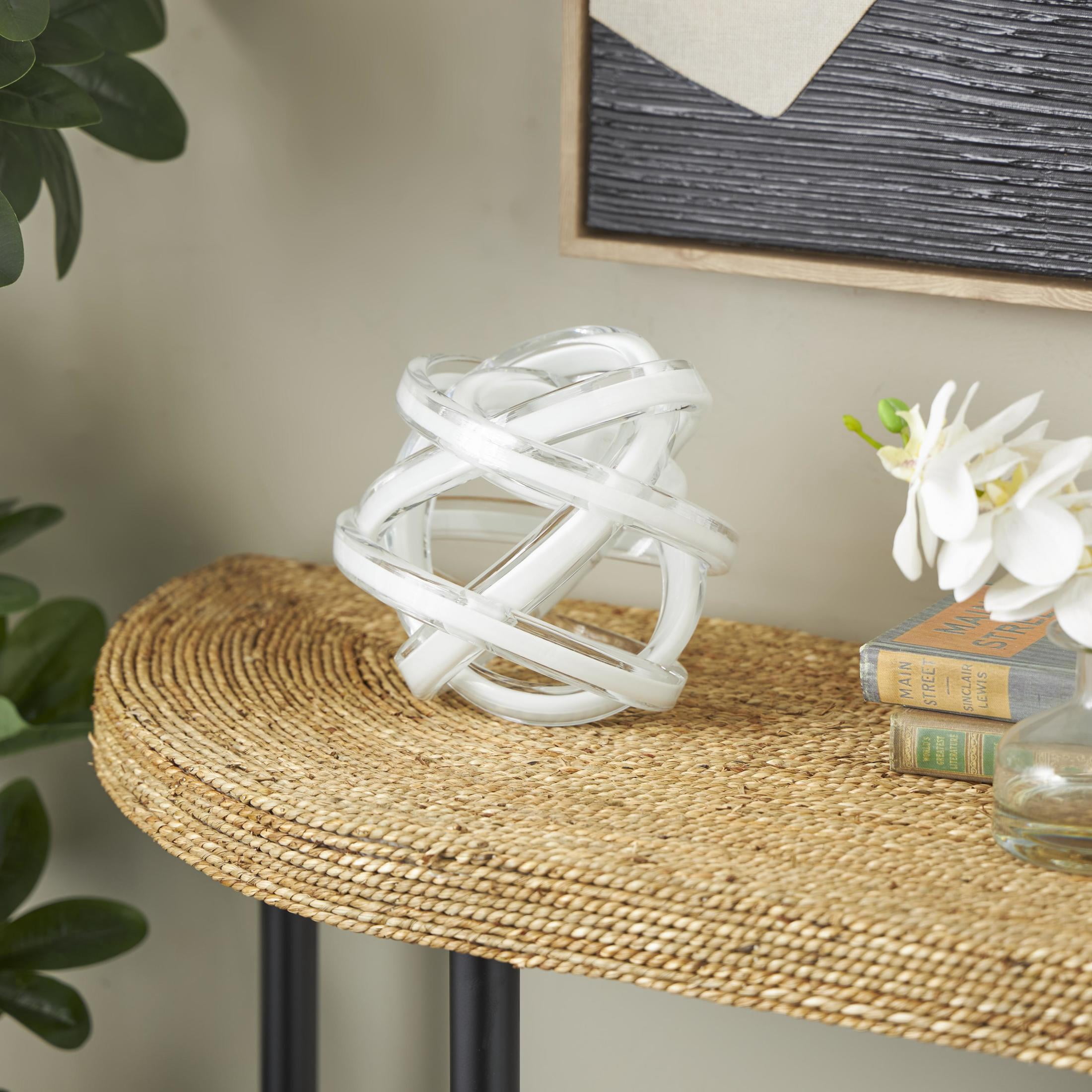 7" x 7" White Glass Brushed Ombre Twisted Knot Sculpture, by DecMode