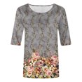thumbnail image 4 of TSADFHJI Hauts de Sortie pour Femmes Tendance Hauts Adaptés Col Rond Manches Mi-Longues Blouse Imprimée Confortable T-Shirts L Gris, 4 of 4