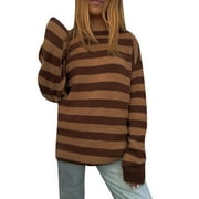 Fanvereka Women Argyle Stripe Sweater Pullover Preppy Style Y2K Long Sleeve Patchwork Sweater Streetwear
