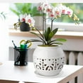 thumbnail image 4 of EFISPSSS 6 inch ceramic orchid pot with hole and tray -Peacock White, 4 of 7