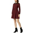 thumbnail image 4 of INSPIRE CHIC Women's Vintage Peter Pan Collar Contrast Half Placket Long Sleeve A-Line Swing Short Dress XL Burgundy, 4 of 5