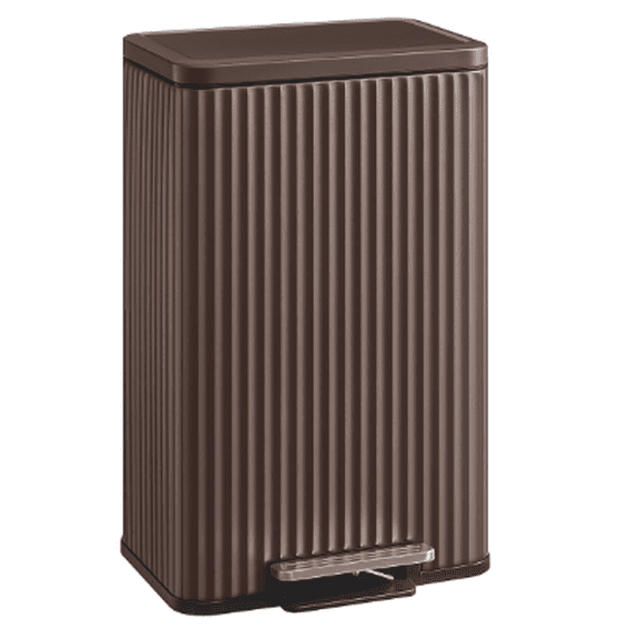 SONGMICS Trash Can with Lid, 30 L Stainless Steel Step Bin, Brown