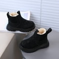 thumbnail image 4 of Chelsea Boots Girls Boys Winter Furry Lined Ankle Booties Waterproof Leather Lug Sole Zipper Snow Boots Stretch Knitted Slip on Kids Boot Black 12 Little Kids, 4 of 6