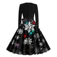 thumbnail image 6 of Lorytime Christmas Women a Line Dresses Snowflakes Crew Neck Elegant Dress Long Sleeve Party Dresses with Belt, 6 of 6