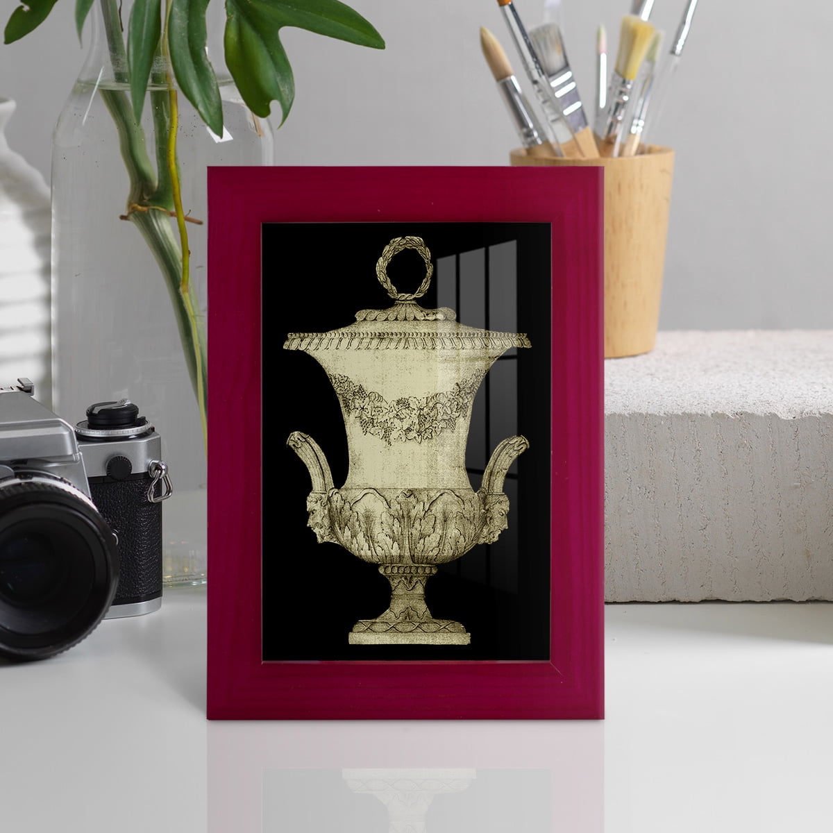 Garden Antiquities III -Framed Print w/glass-Cherry Red