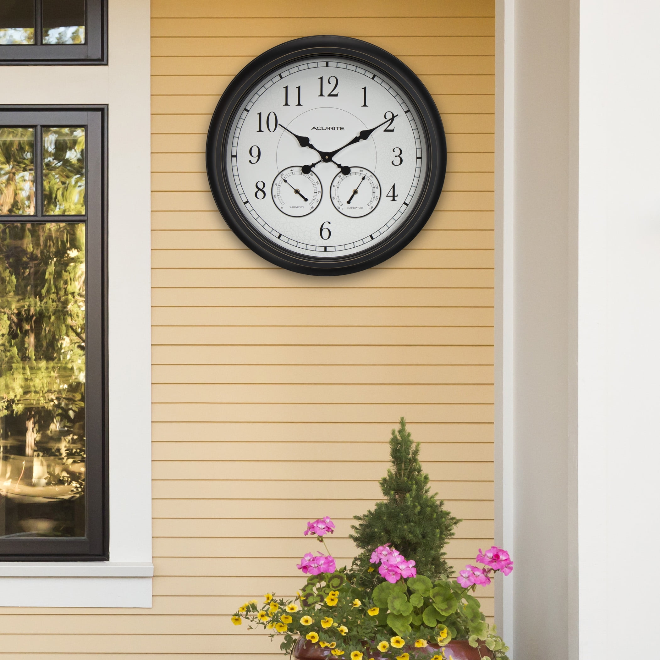 AcuRite 24-Inch Weathered Black Wall Clock with Thermometer and Hygrometer (75473M)