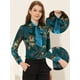 thumbnail image 2 of Blusa de satén de manga larga con cuello anudado en contraste floral para mujer Azul marino XS, 2 of 4