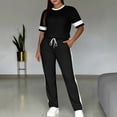 thumbnail image 2 of Costeam Womens Short Sleeve Contrast Trim Top and Drawstring Waist Pants Two Piece Set with Side Pockets Casual Tracksuit Loungewear, 2 of 6