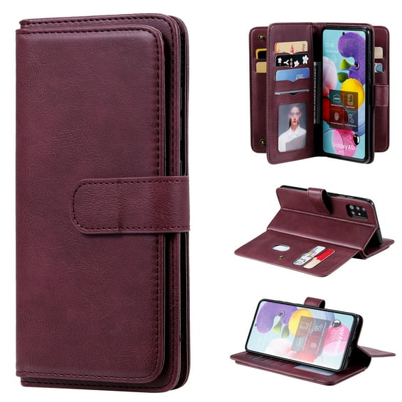Dteck Folio Wallet Case For Samsung Galaxy A71 Model SM-A715 (not fit A71 5G), [ 9 Cedit Card Slots & Cash Pocket] Soft PU Leather Magnetic Case with Stand, Multi-function Purse Phone Case, Winered