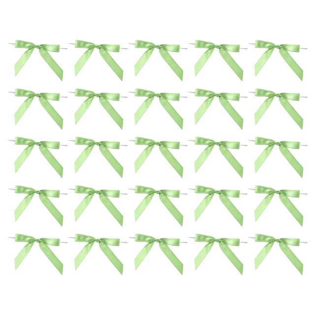 Unique Bargains 50Pcs Mini Ribbon Bow 3.5' Twist Tie Mini Fabric Satin Ribbon Flower Bows Craft DIY Sewing Bows Light Green